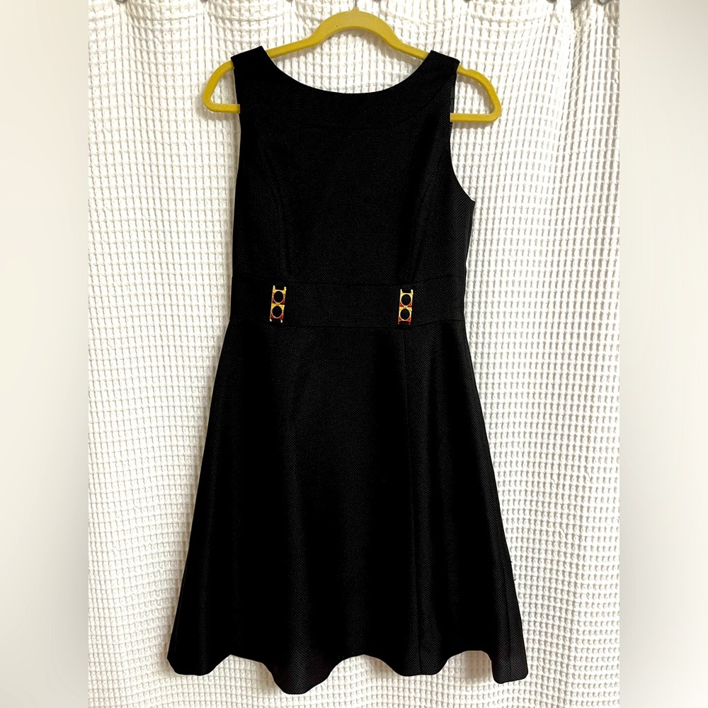 Tahari ASL black dress gold hardware